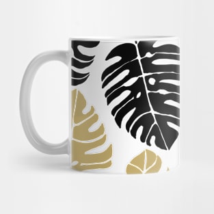 Exotic Monstera Leaf Gold Black Mug